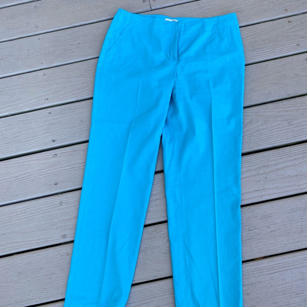 Halogen - Woman’s (taylor fit) teal linen blend high rise crop pants, Size: 8